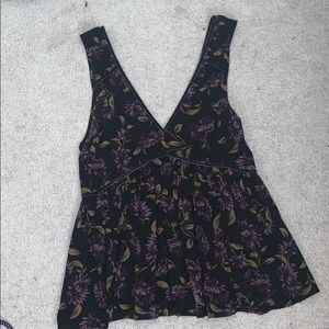 American Eagle pleated purple floral tank top